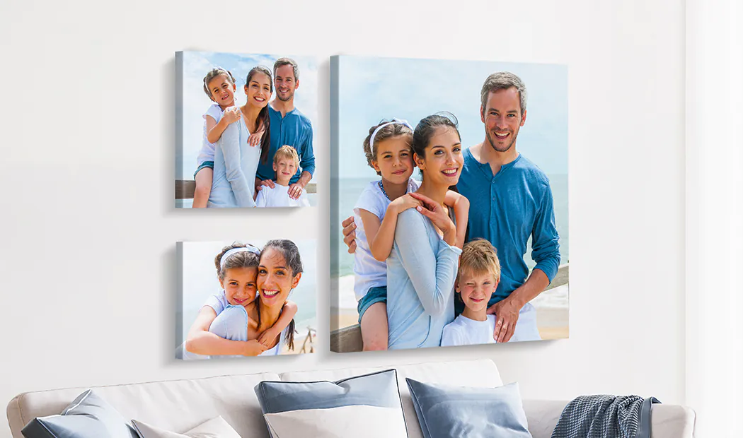 Personalised Photo Canvas Prints by Printerpix|Collage canvas print of two delighted female friends|canvas print sizes|mother affectionately kissing her little son on canvas print|gallery wall of canvas prints|Canvas print of a couple enjoying their holiday|||||