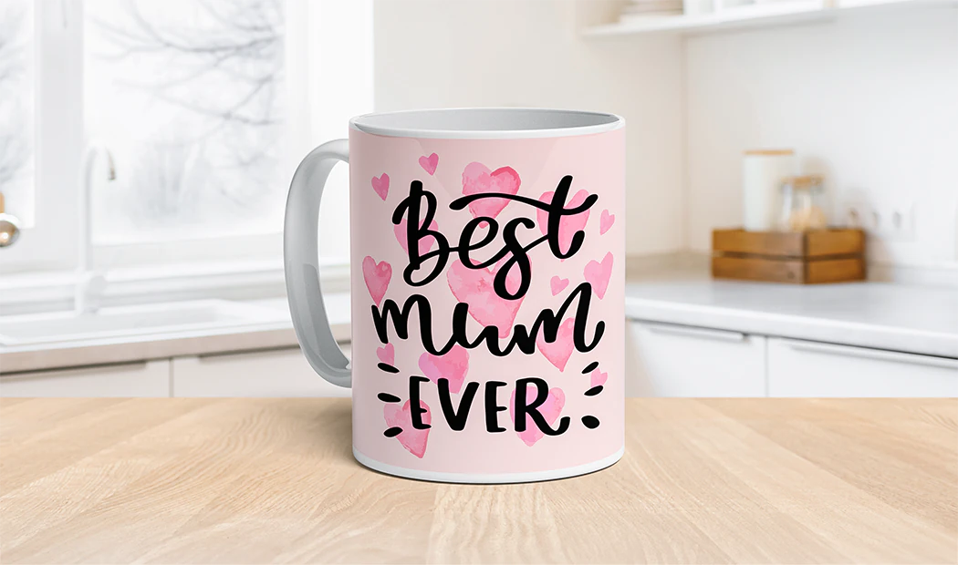 Personalised Photo Mugs by Printerpix|Mum and baby holding Printerpix cartoon design custom mug with dad text|Personalised photo mug with picture of baby crawling wearing animal overall|Mum and daughter holding custom designed photo mugs with family photos|Kissing couple with personalised mugs with text on|Personalised photo mug with your own photo of a dog on|||||
