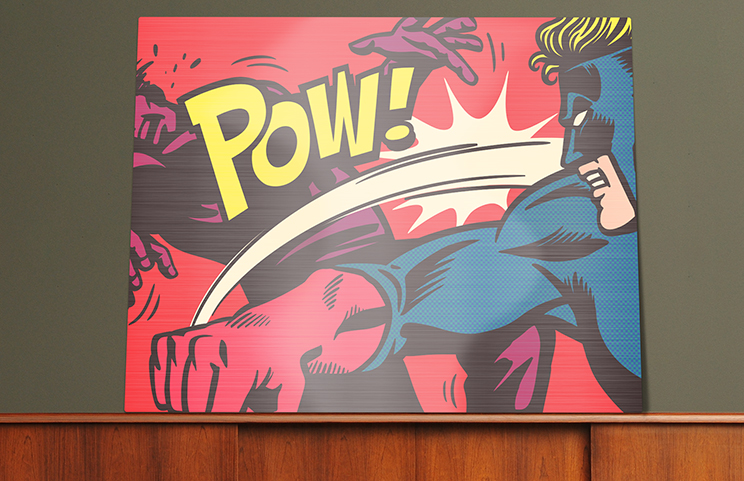 Aluminium photo print of a moutain and a lake being held by woman made by Printerpix